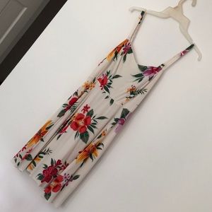 S Tropical Floral Dress Rayon Lined Adjustable Strap Elastic Back
